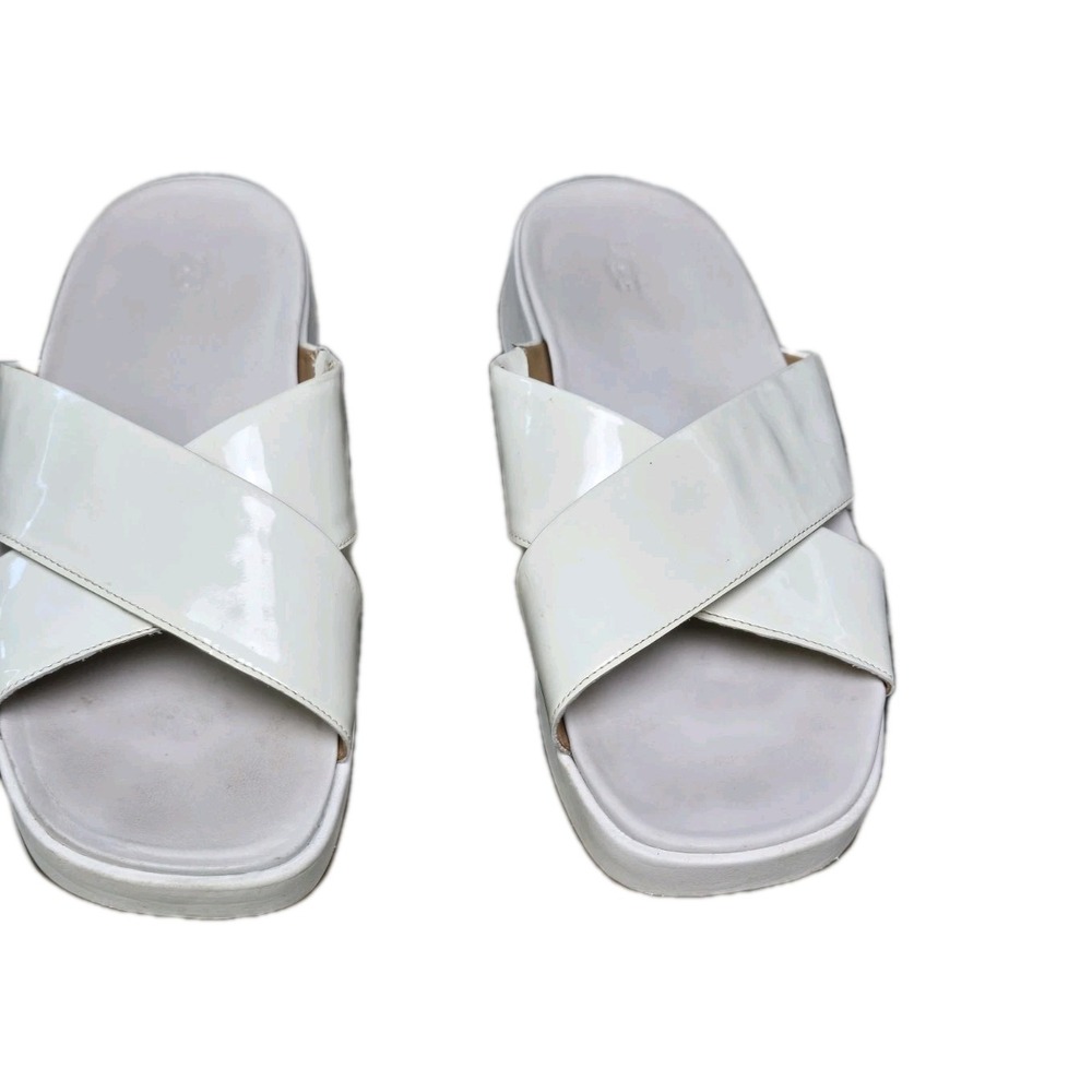 UGG Emily white leather criss cross platform‎ slide sandals 10 Beach Minimalist